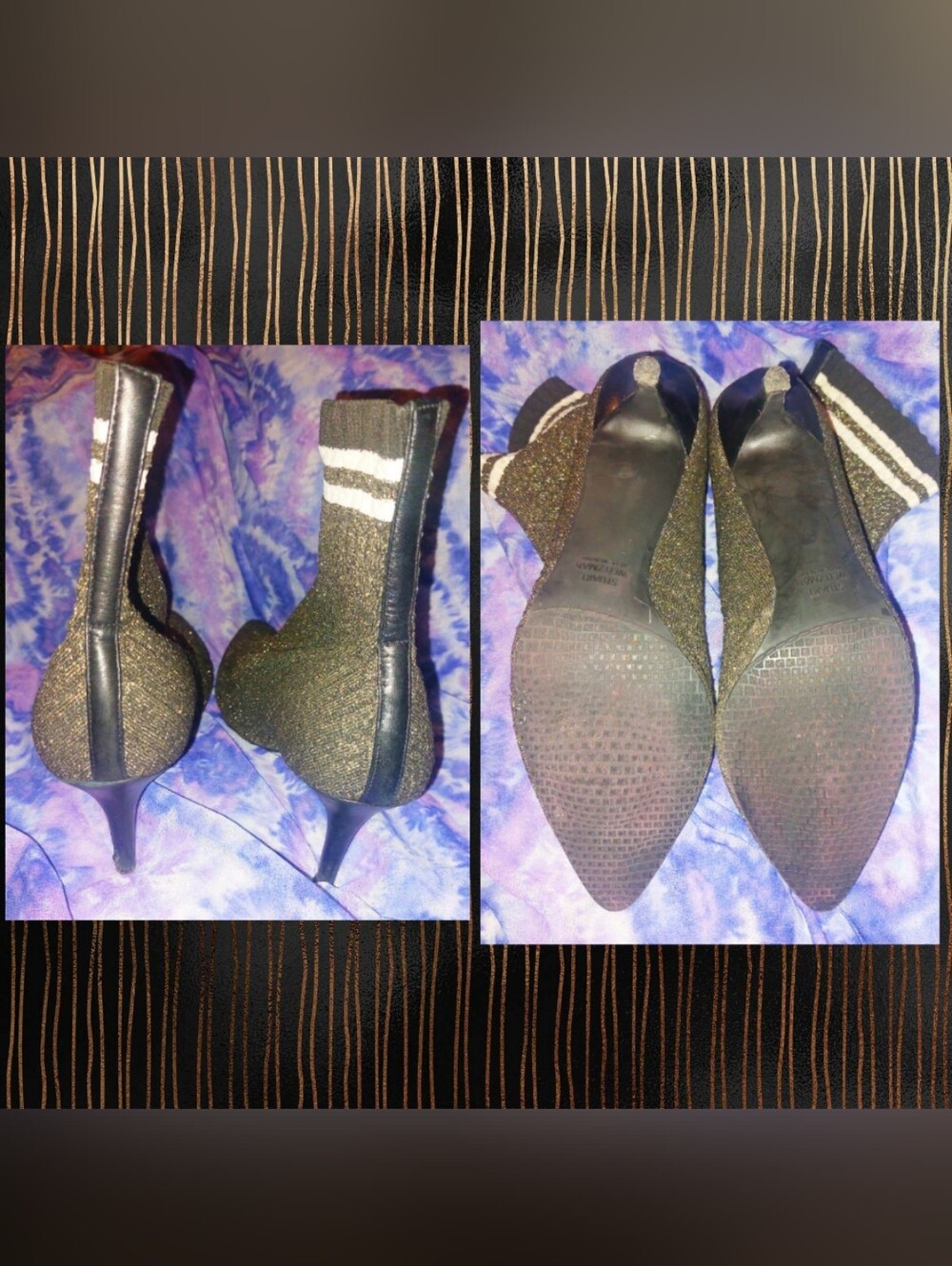 Stuart Weitzman Blk/Multi Golsac Shimmery Metallic Knit Sock Ankle Booties 11M - Picture 8 of 12